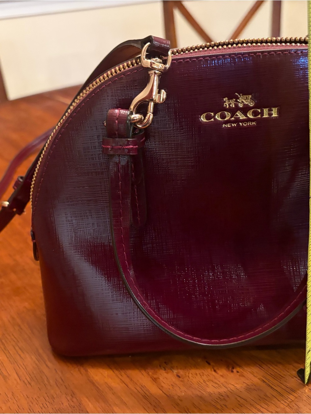 Coach Peyton Women's Dome Satchel Bag - Burgundy Leather - Picture 9 of 16